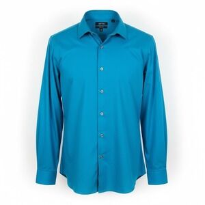 Apt 9 Mens Slim Fit Button Down Shirt Turquoise Blue Long Sleeve 14.5 32/33